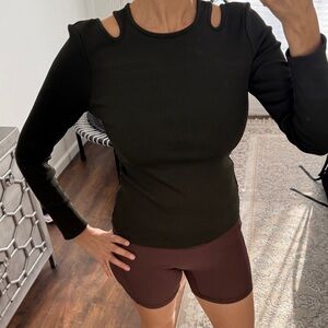 White House Black Market Black Cut-Out Shoulder Top